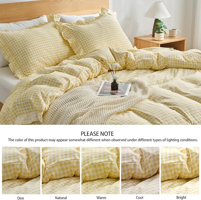 Gingham Duvet Cover Queen Size, 3 Pieces Soft Breathable Microfiber Plaid - Image 5