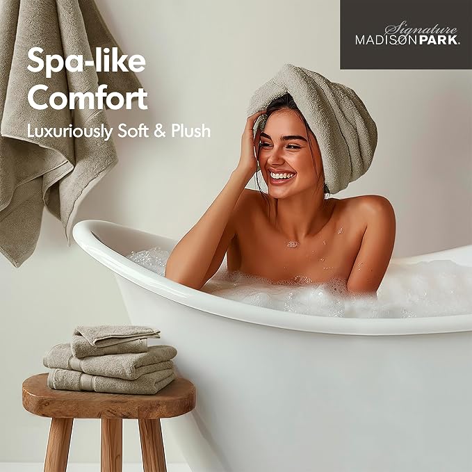 Madison Park 800GSM Bathroom Towel Set of 8 100% Cotton Bath Towel Set - Image 5
