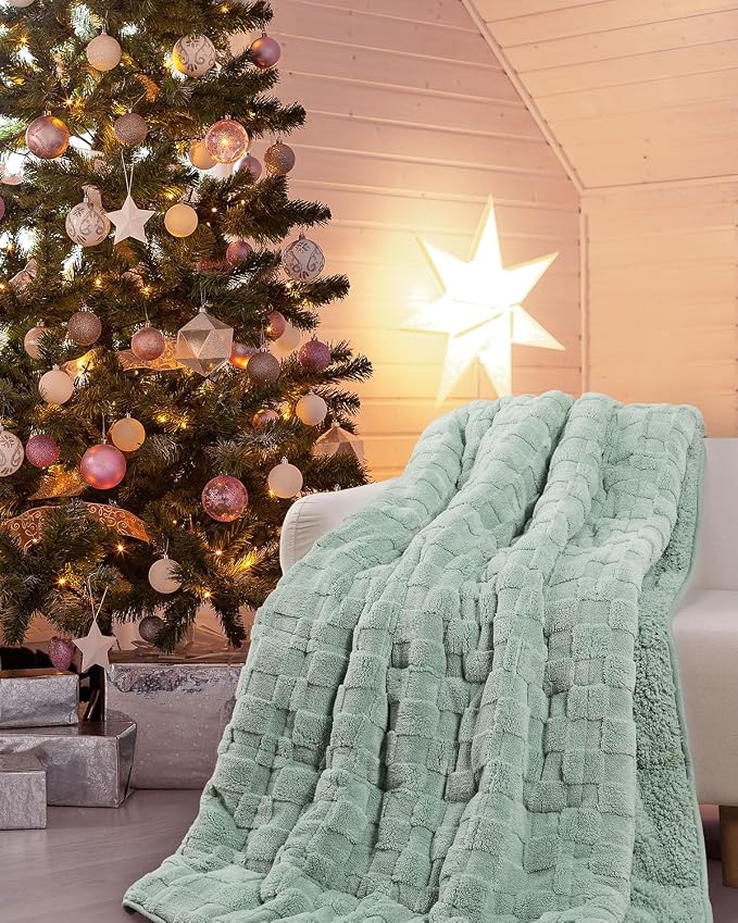 Drewin 15lbs Weighted Blanket Queen Size, Classy Soft Jacquard Checkered Sherpa - Image 9