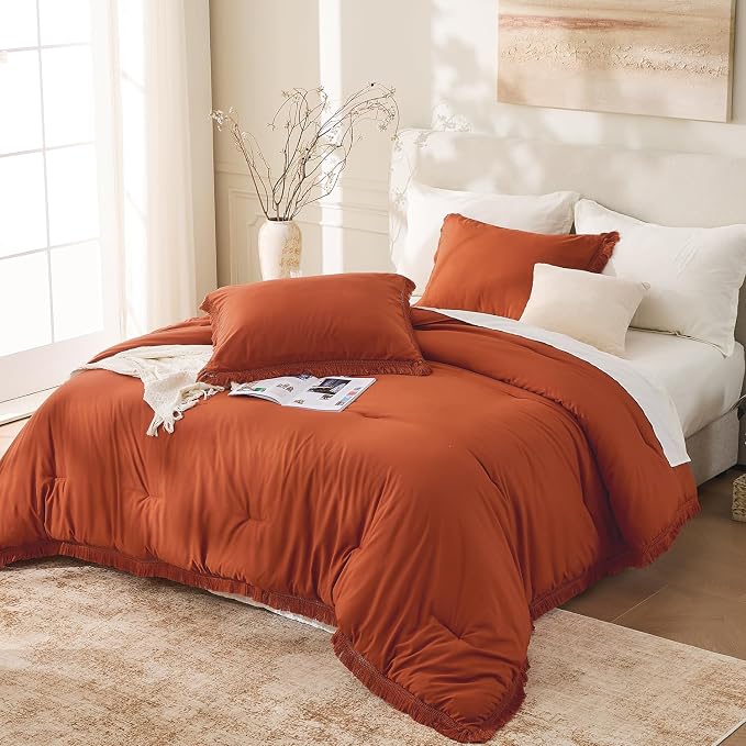 Andency Comforter Set Oversized King Terracotta 120x120, 3 Pieces Boho Fall - Image 6