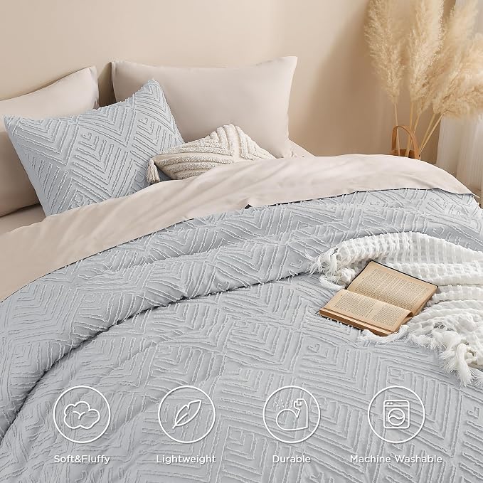 Andency Light Grey Oversized King Comforter 128''x120'', 3 Pieces Gray Soft - Image 4