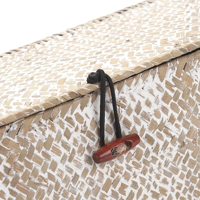 Seagrass Storage Basket with Lid Rectangular Small Woven Shelf Baskets with - Image 4