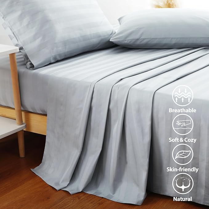 Flat Sheet Only Calking Size, 400 TC 100% Egyptian Cotton Flat Sheet Striped - Image 5