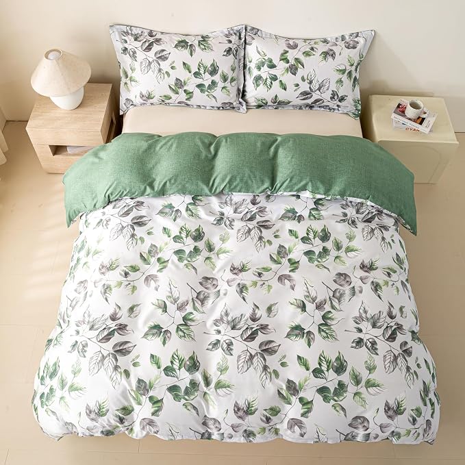 OAITE Duvet Cover King Size, Reversible Leaf White Duvet Cover Set - Image 6