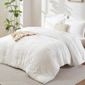 CozyLux Oversized Queen Comforter Set White Seersucker 7 Pieces 98x98 Bed in a by CozyLux