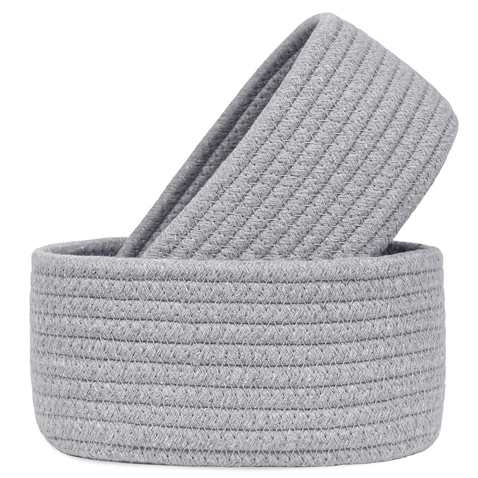 【2 Pack】ABenkle Small Woven Baskets, Tiny Oval Shallow Storage Baskets by ABenkle