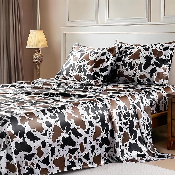 MR&HM Satin Bed Sheets with Elastic Corner Straps, King Size Sheets Set by MRHM