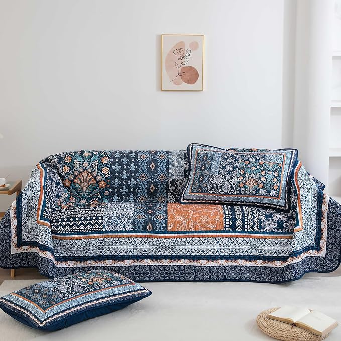 WONGS BEDDING Navy Blue Quilt Set Full Size, Bohemian Patchwork Bedspread - Image 7
