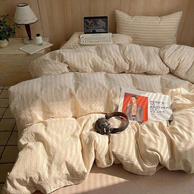mixinni Retro Striped Duvet Cover Set Queen Size - Image 4