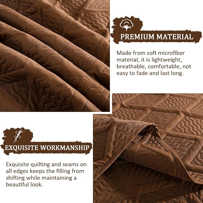 Yiran Brown Quilt Set Queen Size, 3 Piece Reversible Bedspreads Bedding Set - Image 5