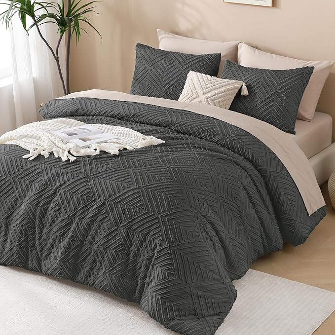 Andency Dark Grey Comforter Set King Size, 3 Pieces Gray Boho Bedding Set & - Image 6