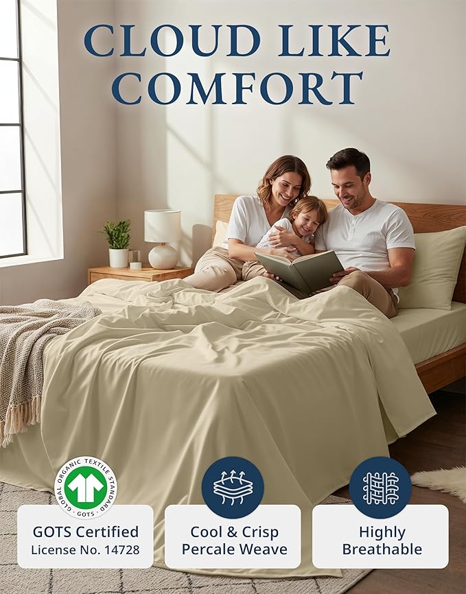 LANE LINEN 100% Organic Cotton Queen Size Sheets Set, Eco Friedly Mercerized - Image 2