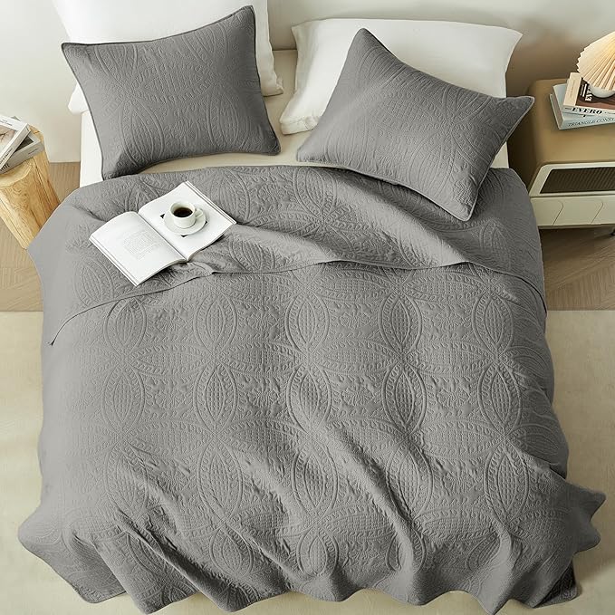 akkialla Dark Grey Twin Quilt Set, Ultrasonic Lightweight Bedspread Coverlet - Image 3