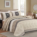 DJY Beige Quilt Set Queen Size Striped Bedspread Coverlet Set 3 Pieces Boho by HOME