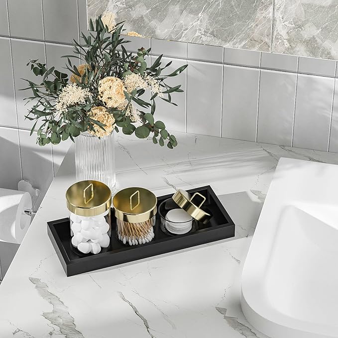 ZHWS Bathroom Tray Countertop for Toiletries, Bamboo Kitchen Tray for Soap - Image 2
