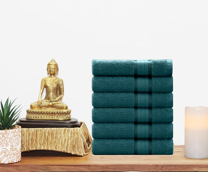 Cotton Craft Ultra Soft 6 Pack Hand Towels 16x28 Teal Weighs 6 Ounces Each - Image 4