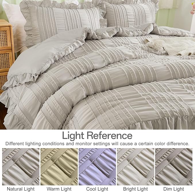 WONGS BEDDING Grey Textured Comforter Set King, 3 Pieces Ruffle Farmhouse - Image 6