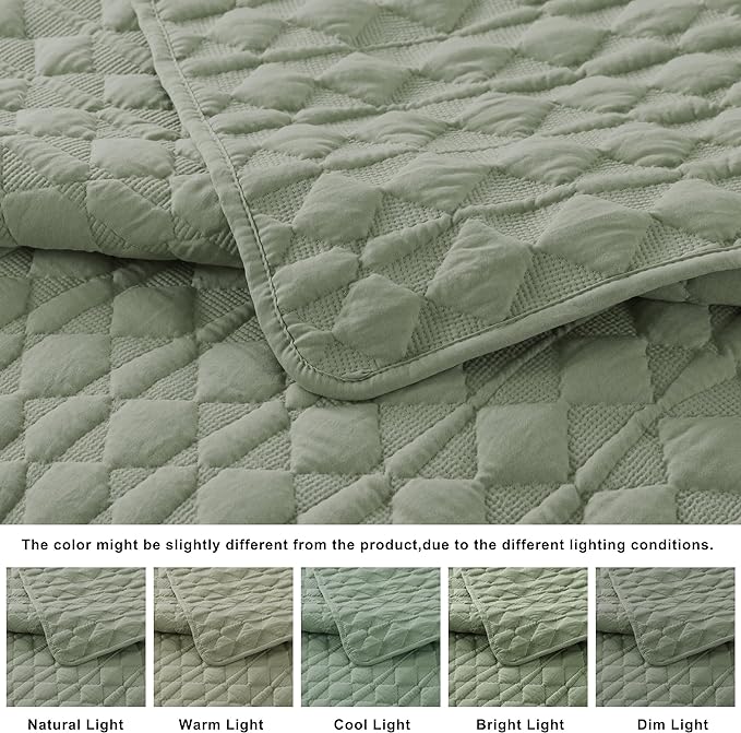 WDCOZY Sage Green Quilt Queen Size Bedding Sets - Image 3