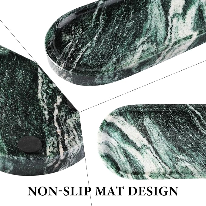 Koville Green Marble Tray for Bathroom Countertop, Stone Jewelry Dish Candle - Image 3