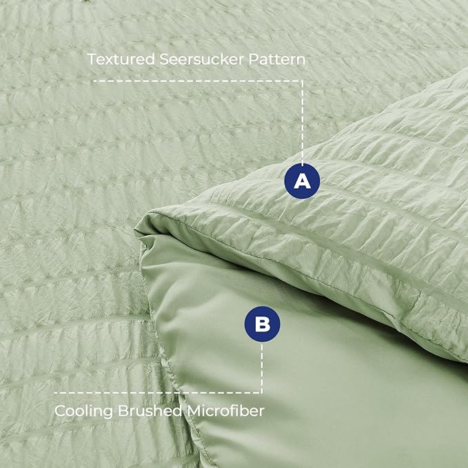 HYMOKEGE Light Green Twin XL Comforter Set Seersucker 5 Pieces, All Season - Image 4