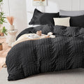 HYMOKEGE Black/Light Grey Duvet Cover Full Size, Ultra Soft 3-Piece Seersucker by HYMOKEGE