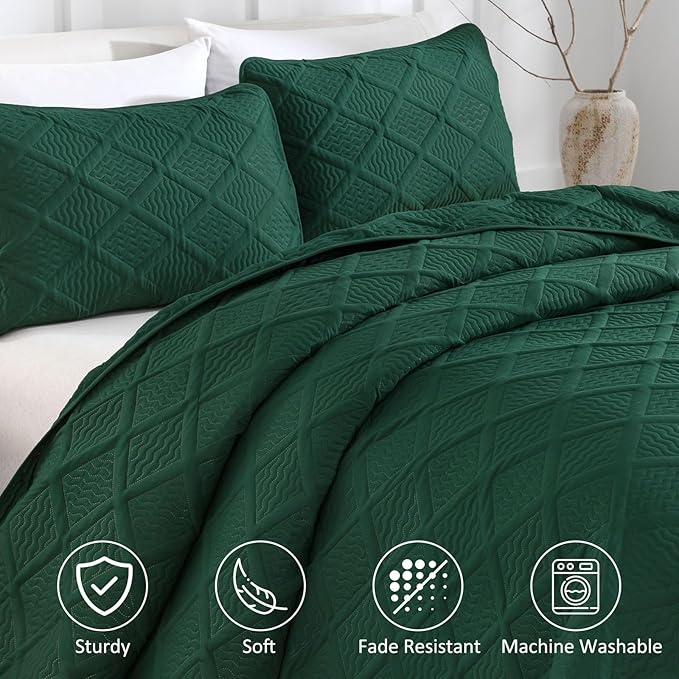 Yiran Twin Quilt Set, Emerald Green Lightweight Soft Bedspreads Bedding Set - Image 3
