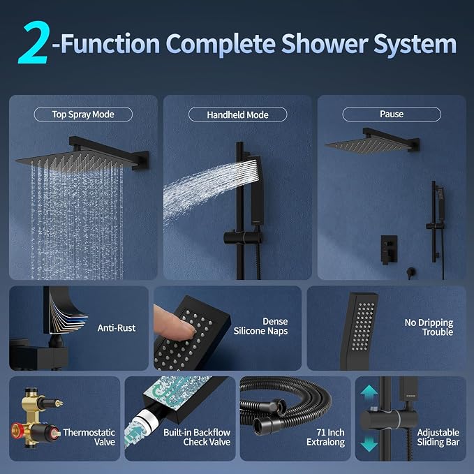 SR SUN RISE 12 Inch Slide Bar Shower Faucet Luxury High Pressure Shower Heads - Image 4