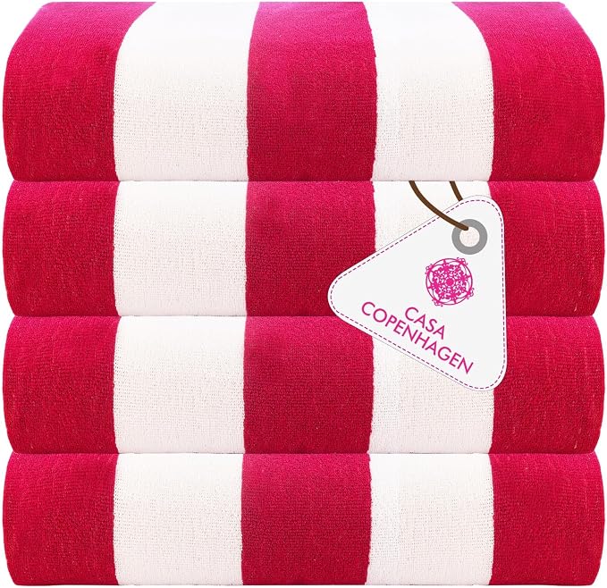 CASA COPENHAGEN Cabana Towel 4Pcs Rosy Designer Stripe Beach Towels Gift Set by CASACOPENHAGEN