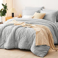 CozyLux Oversized King Comforter Set Light Grey Seersucker 7 Pieces 120x98 Bed by CozyLux