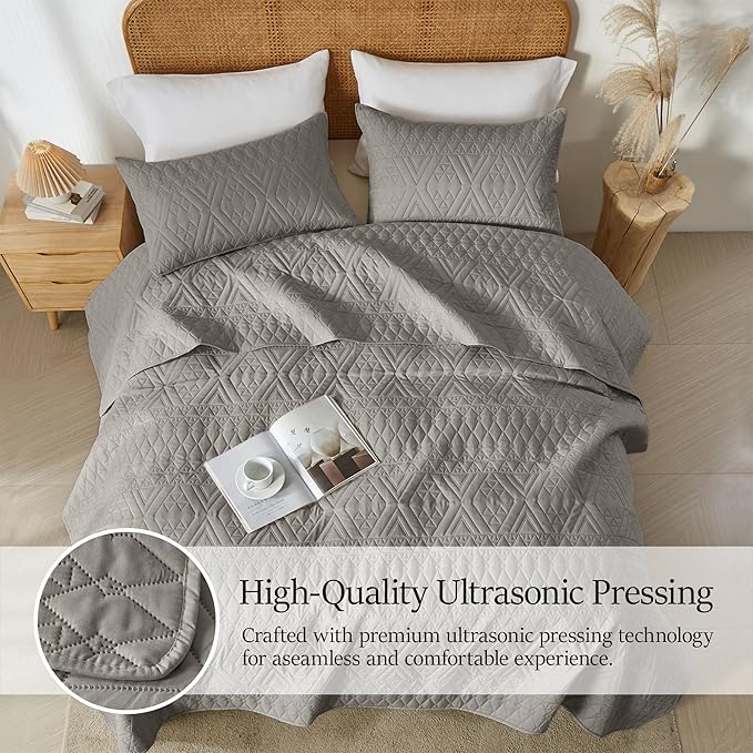 akkialla Twin Size Quilt Bedding Set, Dark Grey Lightweight Microfiber Soft - Image 4