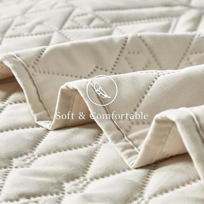 akkialla Twin Quilt Set, Boho Style in a Solid Color, Cream Lightweight - Image 6