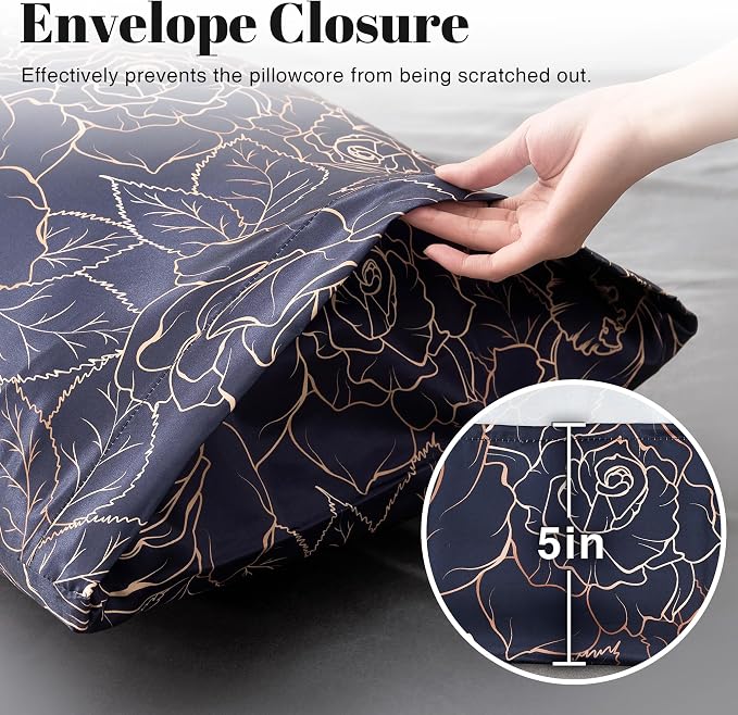 EXQ Home Satin Pillowcase for Hair and Skin- Rose on Blue Silk Pillowcase 2 - Image 7