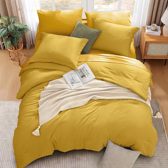 WRENSONGE Queen Comforter Set- 7 Pieces Soft Yellow Bed in a Bag Queen - Image 4