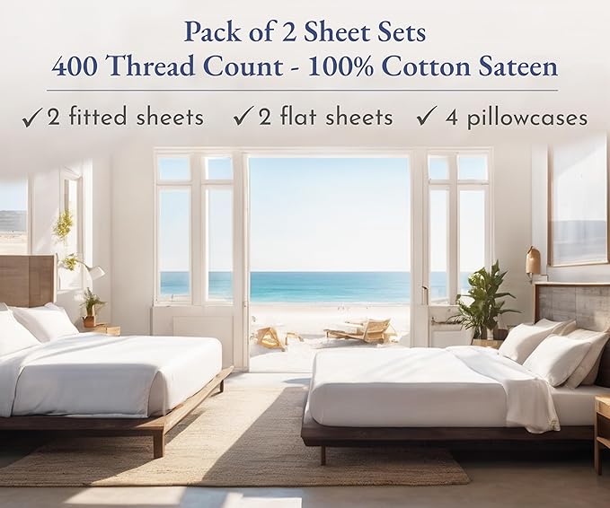 California Design Den 2-Pack King Sheet Set 400 Thread Count 100% Cotton Sateen - Image 4
