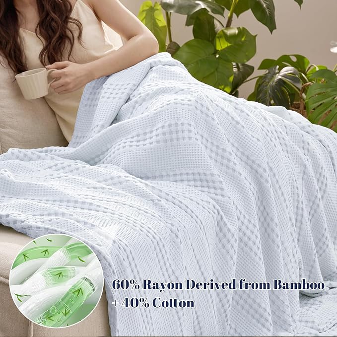 PHF Cooling Waffle Blanket Twin Size, Lightweight 60% Rayon from Bamboo & 40% - Image 2