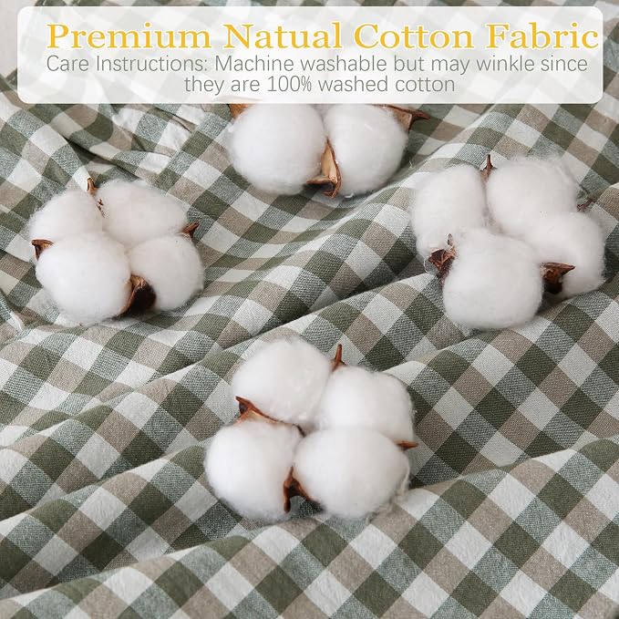 14x36 inches Sage Green Plaid Ruffle Lumbar Pillow Sham 1 Piece, Pure Cotton - Image 7