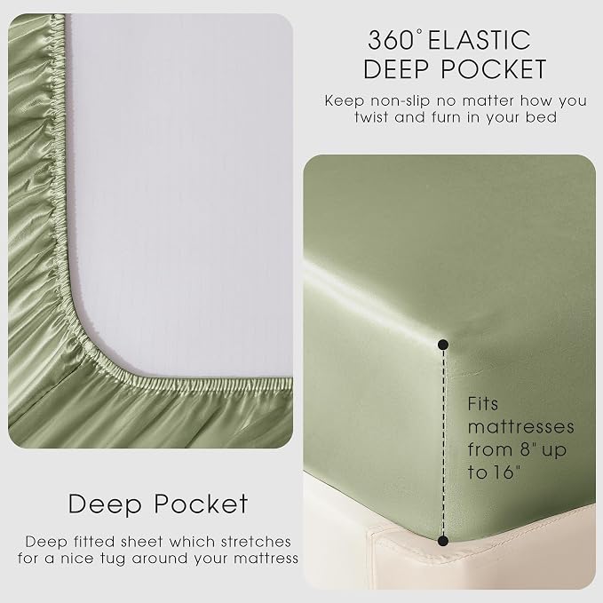 FreshCulture Satin Sheets Queen Size Bed Set- 4 Piece Luxury Soft Silky Queen - Image 4