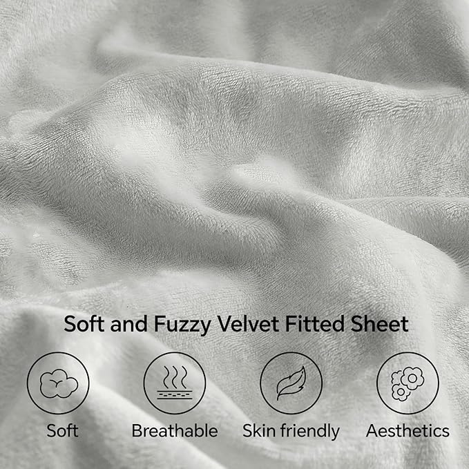 BEDELITE Velvet Fitted Sheet and Pillowcases Set, Luxury Soft Fuzzy Bottom Sheet - Image 3