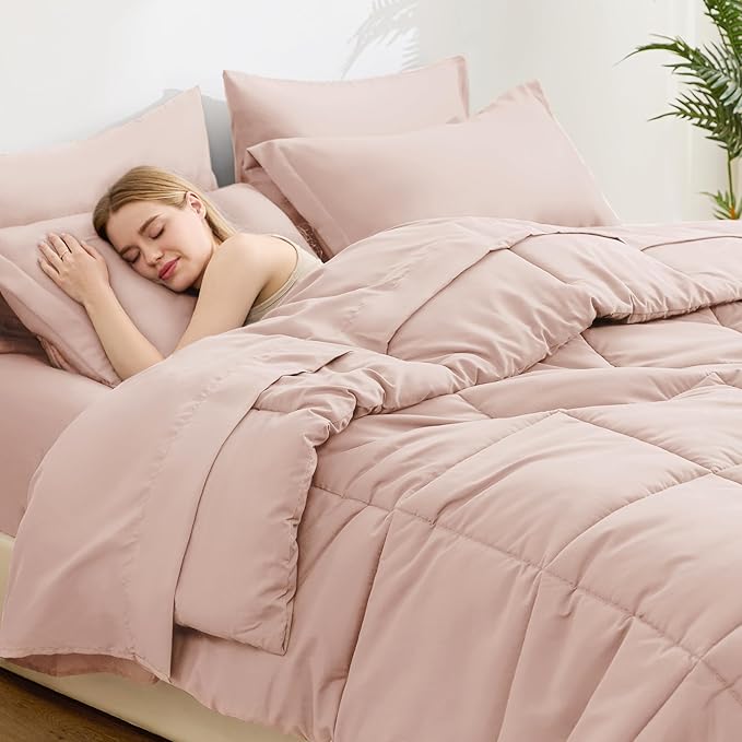 Love's cabin Twin Comforter Set Blush Pink, 5 Pieces Twin Bed in a Bag - Image 3
