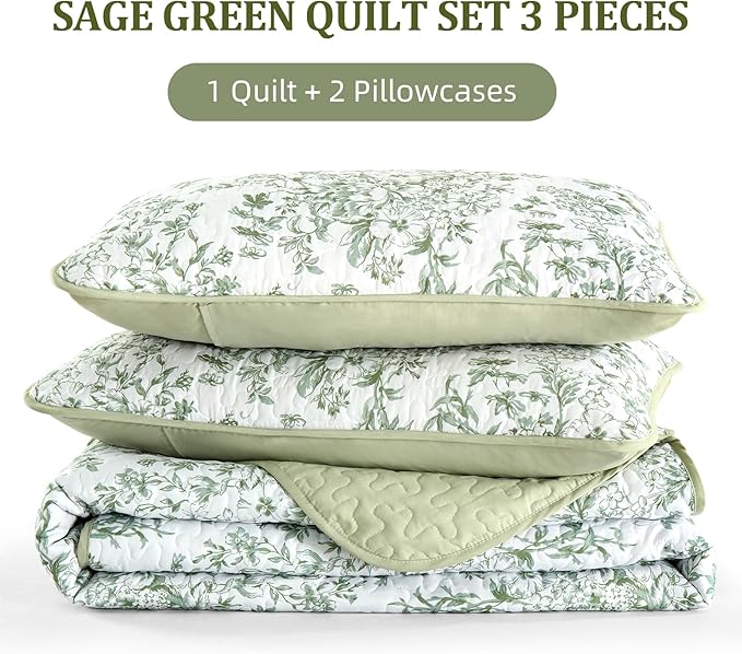 WONGS BEDDING Quilts Queen Size, Sage Green Quilt Bedding Set - Image 7