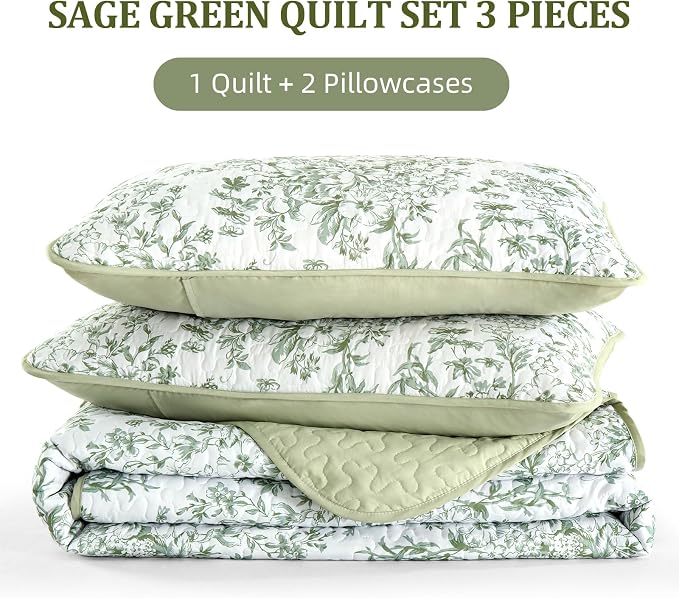 WONGS BEDDING Quilt King Size, Sage Green Quilt Bedding Set - Image 7
