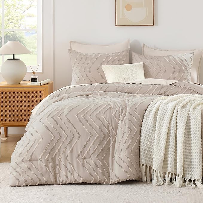 Andency Linen Comforter Set King Size, Boho Soft Warm Tufted Bedding Comforter by Andency