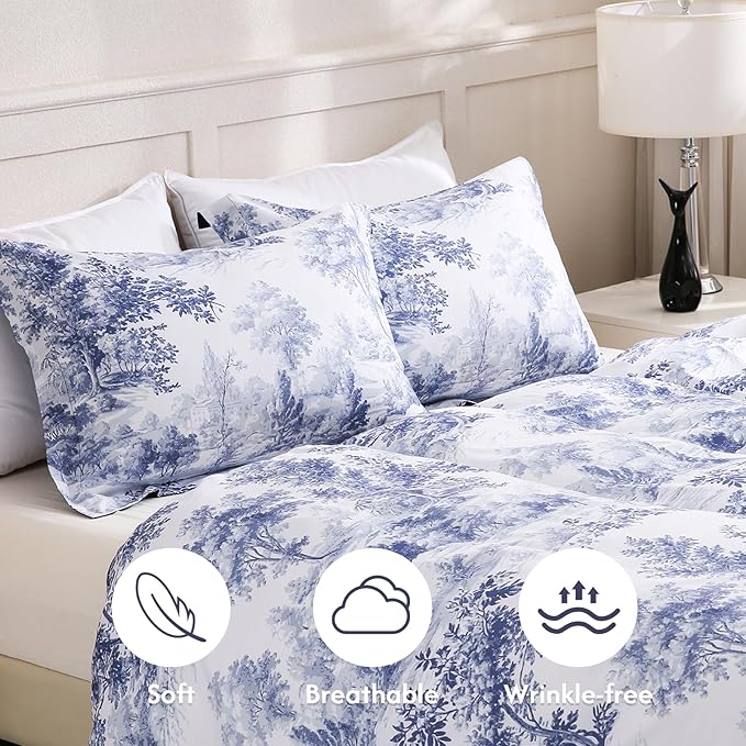 LONAVA King Botaincal 3 Pcs Duvet Cover Set, Breathable Soft Microfiber Navy - Image 3