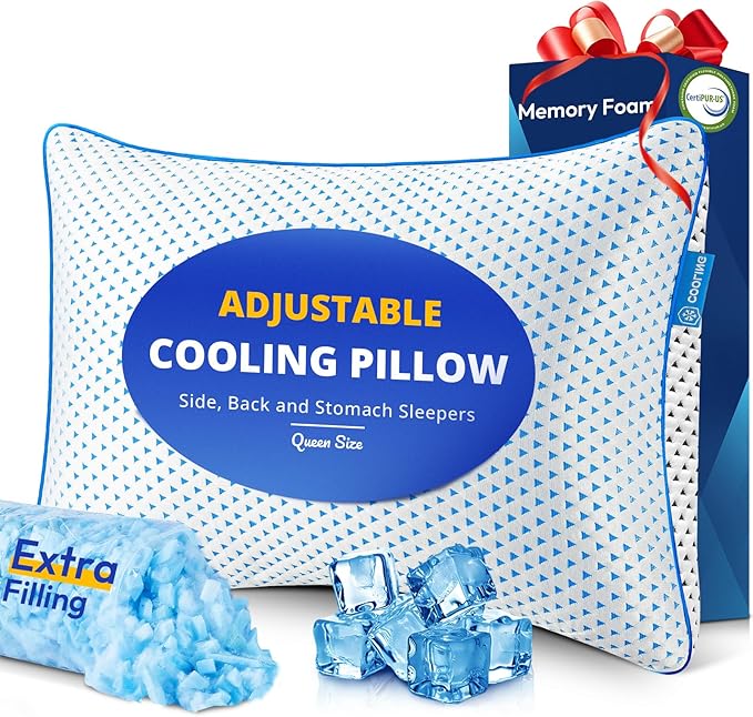 Adjustable Cooling Gel Memory Foam Pillows Queen Size by Fulocean