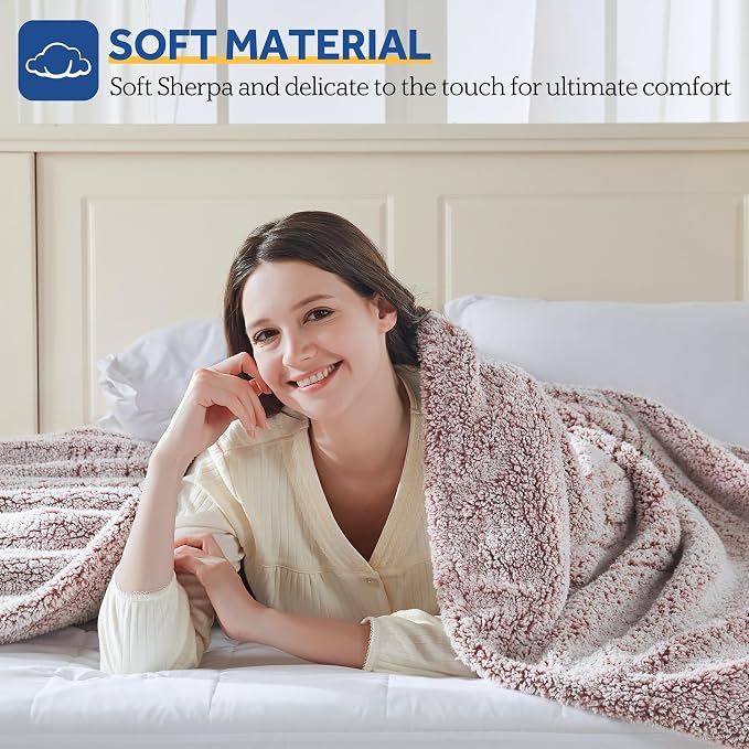 Sealy Electric Blanket Queen Size, Dual Control Soft Sherpa Heated Blanket - Image 2