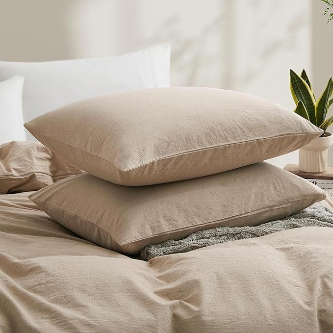 100% Washed Cotton Duvet Cover Set, Linen Like Natural Bedding Set - Image 3