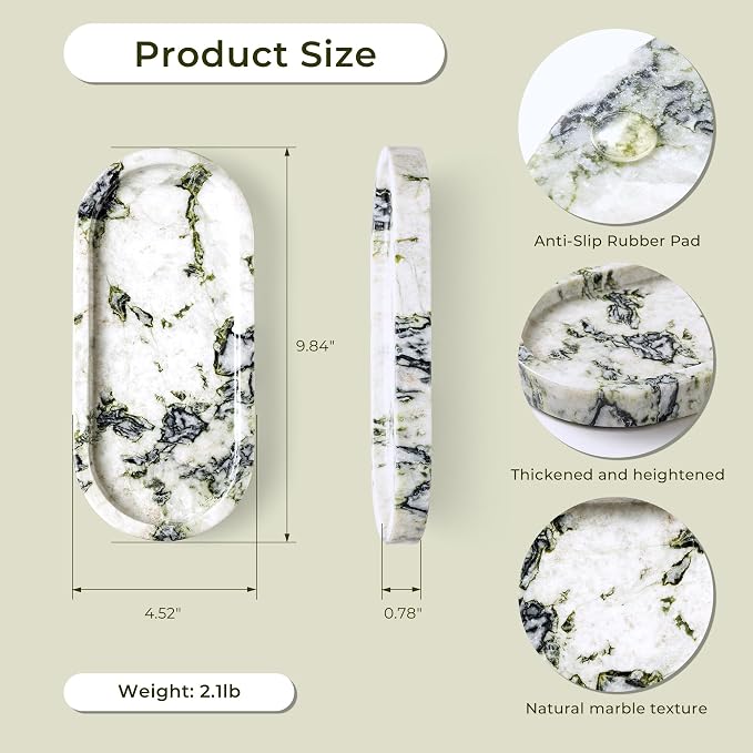 WORHE Natural Marble Vanity Tray Luxury Oval Stone Trays - Image 3