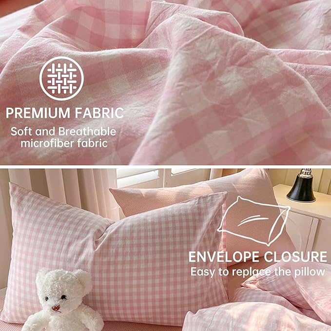 BOLINLIVING Gingham Duvet Cover Queen Size, Microfiber Bedding Set - Image 5