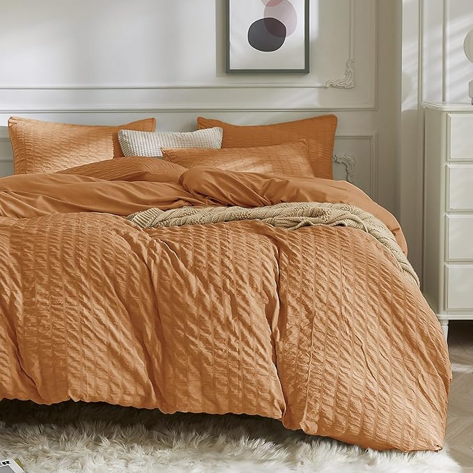 JELLYMONI Burnt Orange Duvet Cover Full Size, Soft Breathable Seersucker Duvet by JELLYMONI