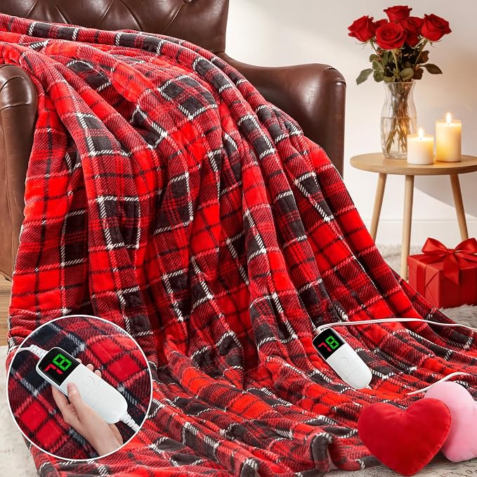 OCTROT Red Christmas Heated Blanket Electric Throw 50X60, Heating Throw Gift by OCTROT